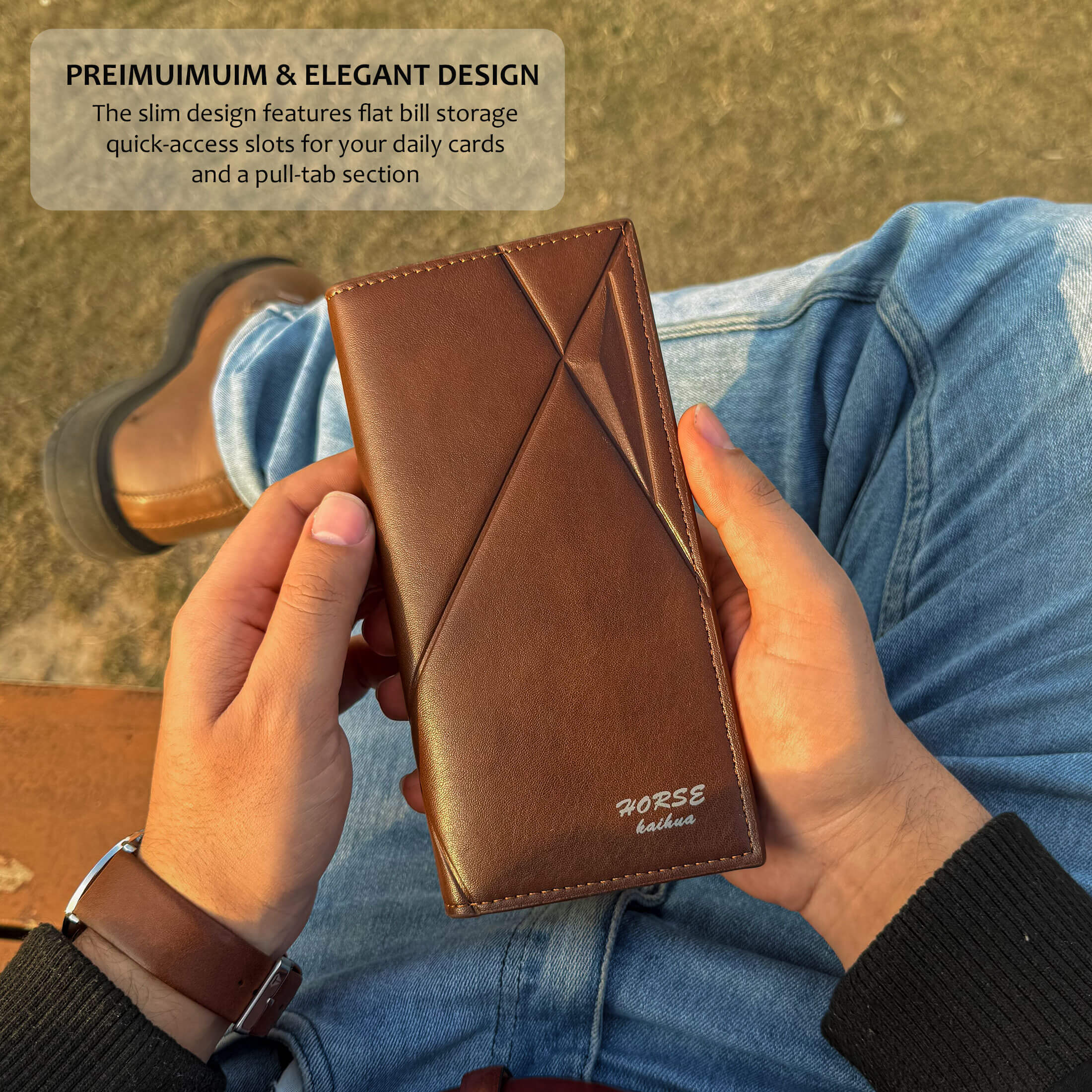 New Imported Long Leather Trifold Wallet For Cash & Cards